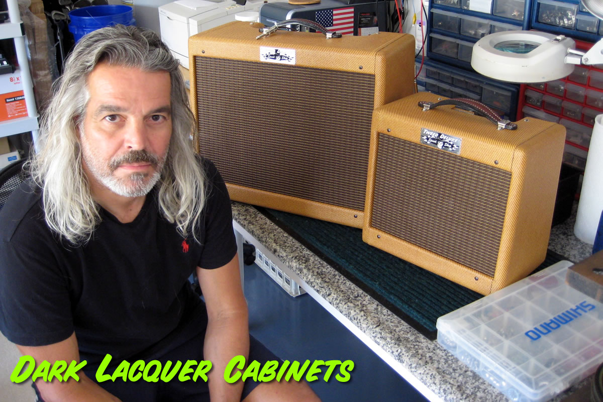 Custom Dark Lacquer Tweed Cabinets